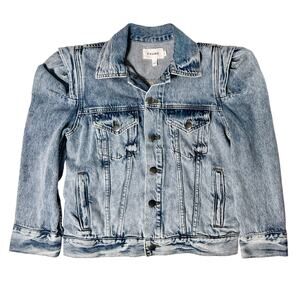 FRAME Light Wash Denim Jacket Puff Shoulders Size S/P Made in USA Premium Denim